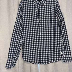 J. Crew Factory Navy and White Checkered Dress Shirt